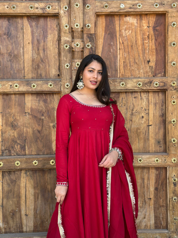 Shagun Laal Lux Anarkali Suit Set - Jonaya