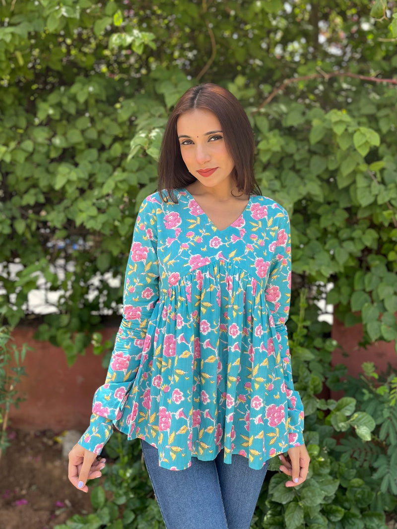 Sky blush full sleeves peplum top - Jonaya