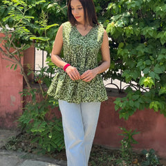 Kaccha mango cut sleeves Peplum top - Jonaya