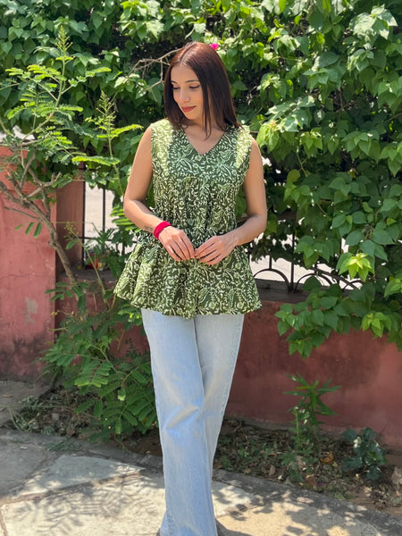 Kaccha mango cut sleeves Peplum top - Jonaya
