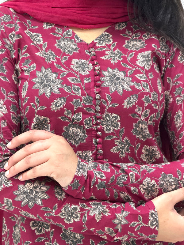 Maroon garden Straight suit set Jonaya