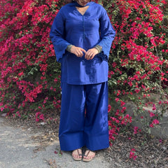 Royal Blue Schiffly Farshi Salwar Set Jonaya