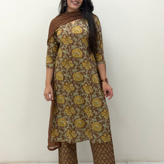 Pastel brown mustard straight suit set Jonaya