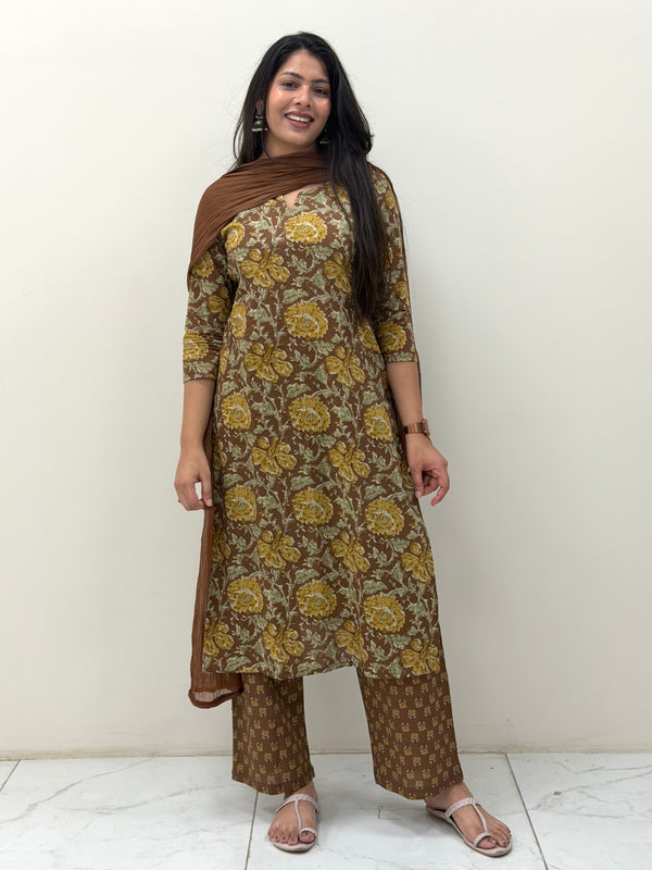 Pastel brown mustard straight suit set Jonaya