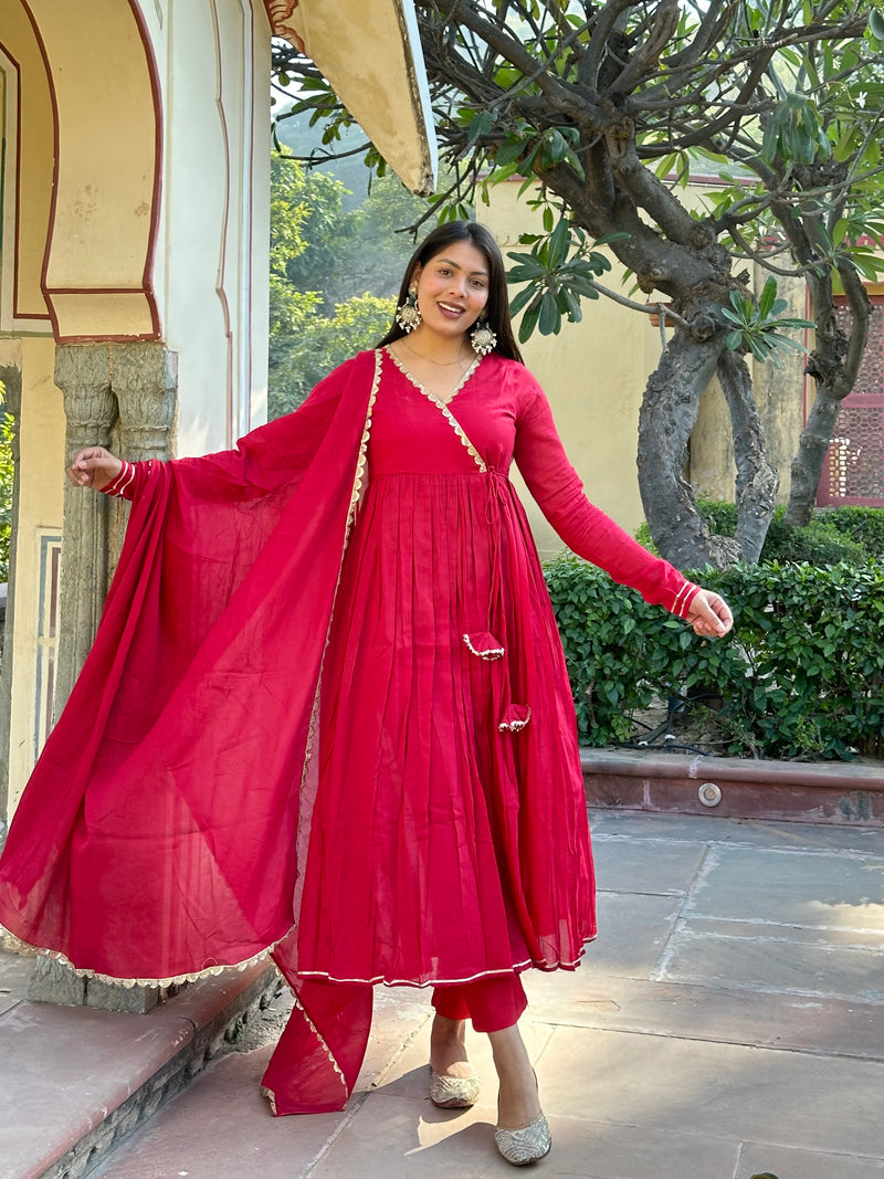 Rose Pink Angrakha Anarkali set - Jonaya