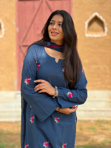 Dusky Indigo Embroidered coord set Jonaya