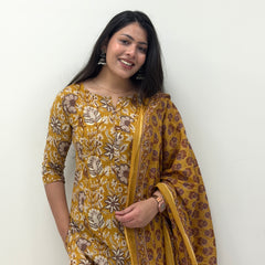 Brown Printed straight suit set Jonaya