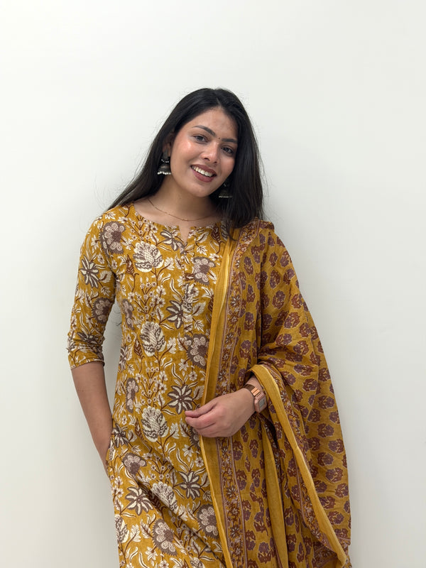 Brown Printed straight suit set Jonaya