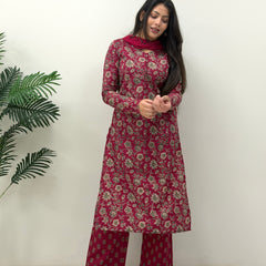 Maroon garden Straight suit set Jonaya