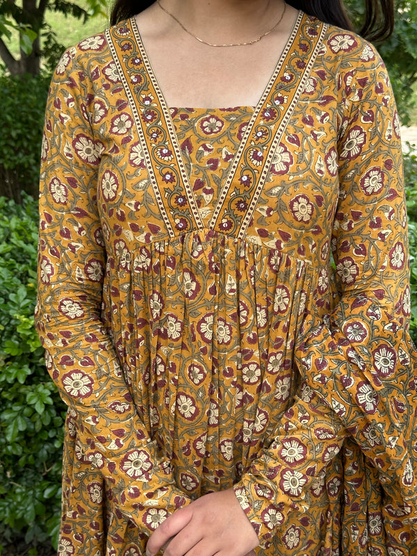 Rusty Mustard Lace Flare Suit Set - Jonaya