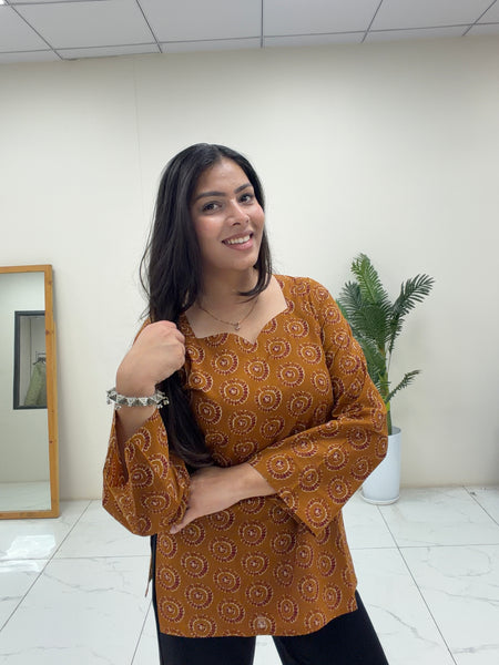 Mustard maroon short Kurti Jonaya