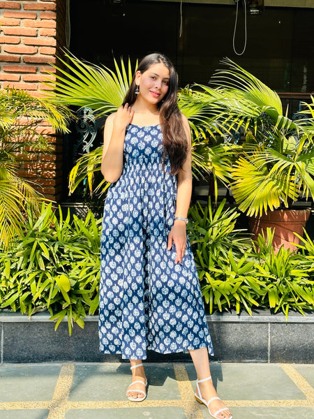 INDIGO MOTIF PRINTED DRESS - Jonaya