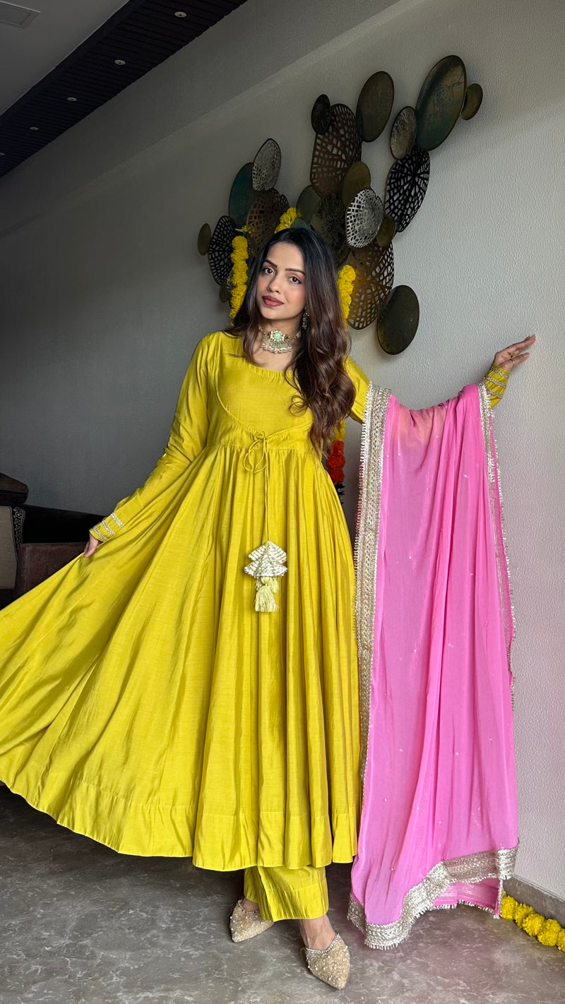 Festive green pink anarkali suit set Jonaya