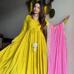 Festive green pink anarkali suit set Jonaya