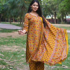 Yellow Red Floral Straight Suit Set - Jonaya