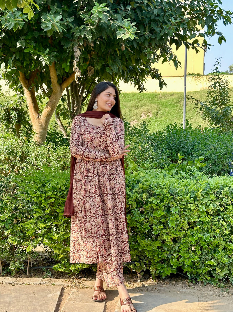 Kalamkari Anarkali set - Jonaya
