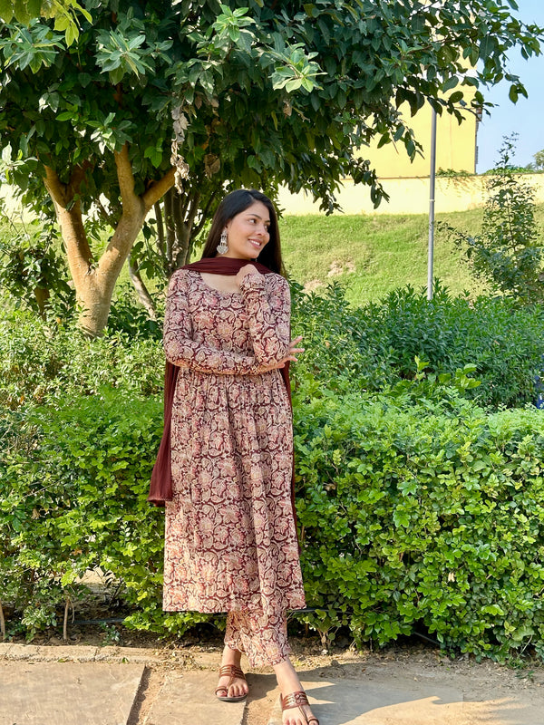 Kalamkari Anarkali Suit Set - Jonaya