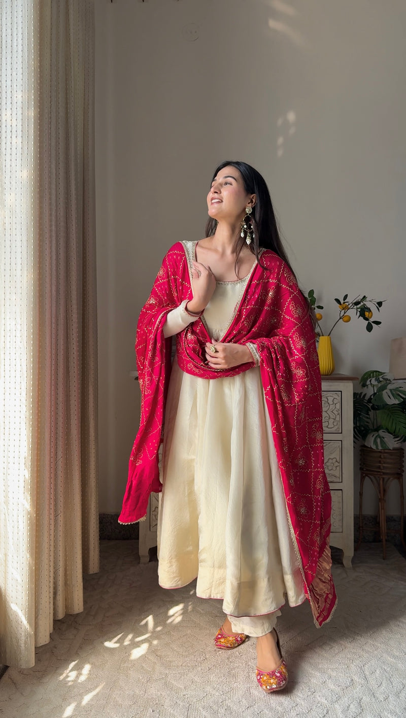 Tissue Rani Silk Full flair Anarkali Jonaya