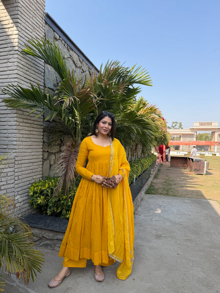 Pure mul cotton haldi anarkali set Jonaya