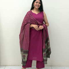 Solid wine grey straight suit set Jonaya