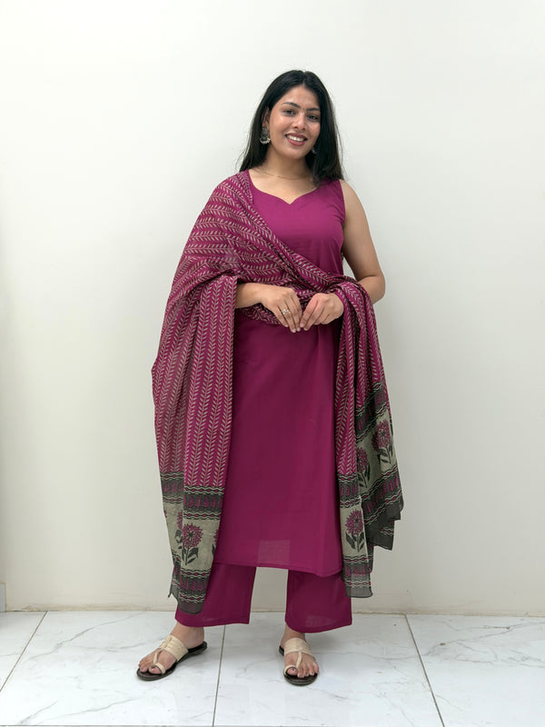 Solid wine grey straight suit set Jonaya