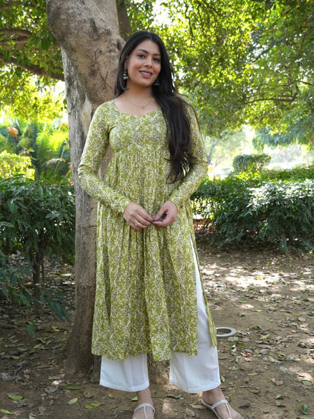 Fresh Green Floral Kameez Jonaya