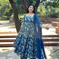 Indigo paisley heavy flair suit set - Jonaya