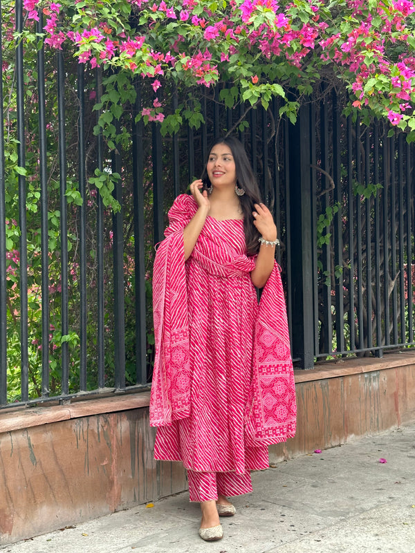 Pink Laheriya Gher Suit Set - Jonaya