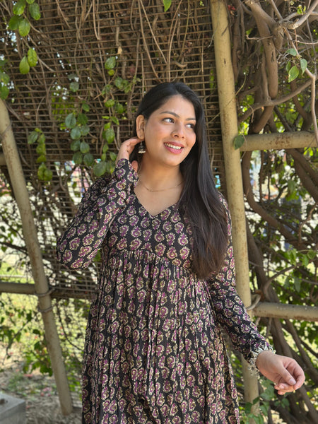 Black purple high slit kameez - Jonaya
