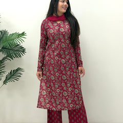 Maroon garden Straight suit set Jonaya