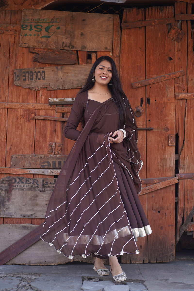 Brown Solid flare Anarkali set Jonaya
