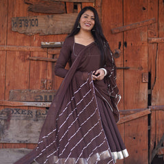 Brown Solid flare Anarkali set Jonaya