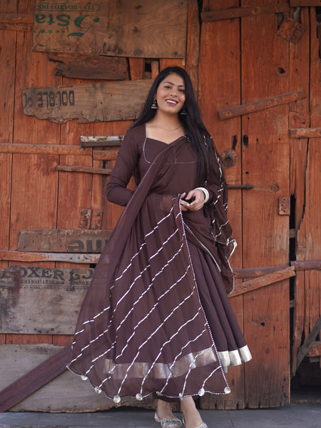 Brown Solid flare Anarkali set Jonaya