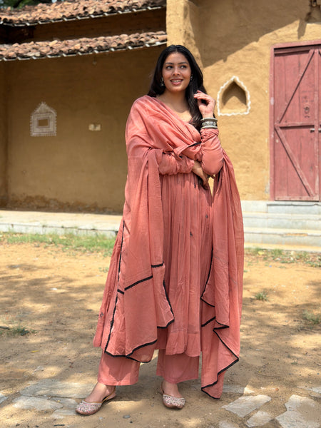 Peach black Embroidery Anarakali