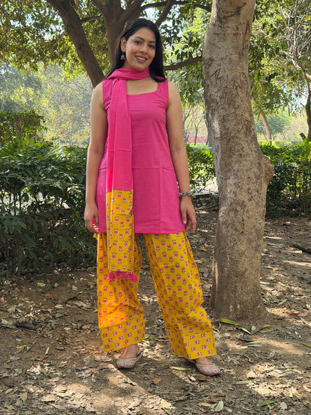 Yellow pink flory farshi salwar set Jonaya