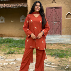 Rust Embroidered coord set