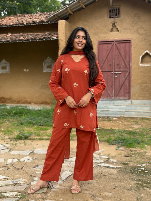 Rust Embroidered coord set