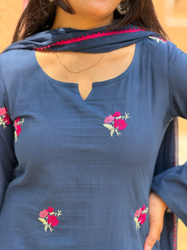 Dusky Indigo Embroidered coord set Jonaya