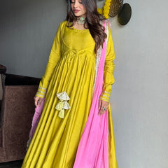 Festive green pink anarkali suit set Jonaya