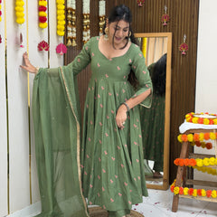 Pista Gulab Embroidery festive Anarkali set Jonaya