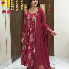 Festive Maroon green paisley Anarkali set Jonaya