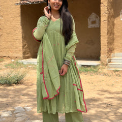 Sage Green Pink Embroidery Anarkali