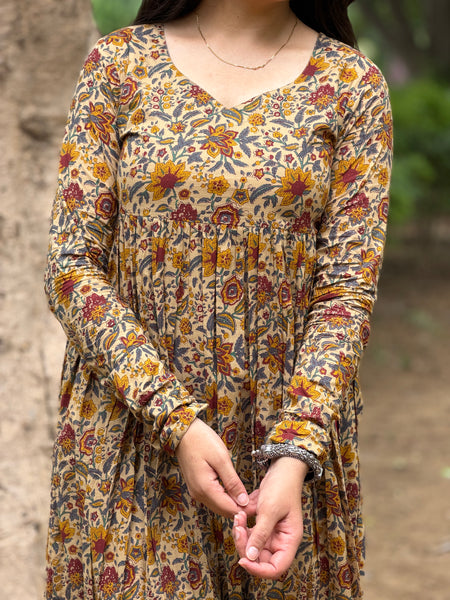 Maroon yellow garden kameez