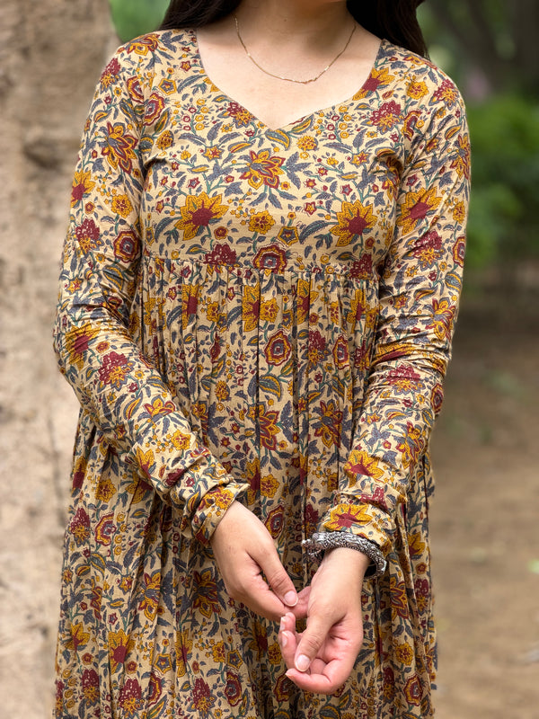 Maroon yellow garden kameez
