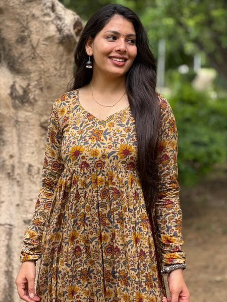 Maroon yellow garden kameez