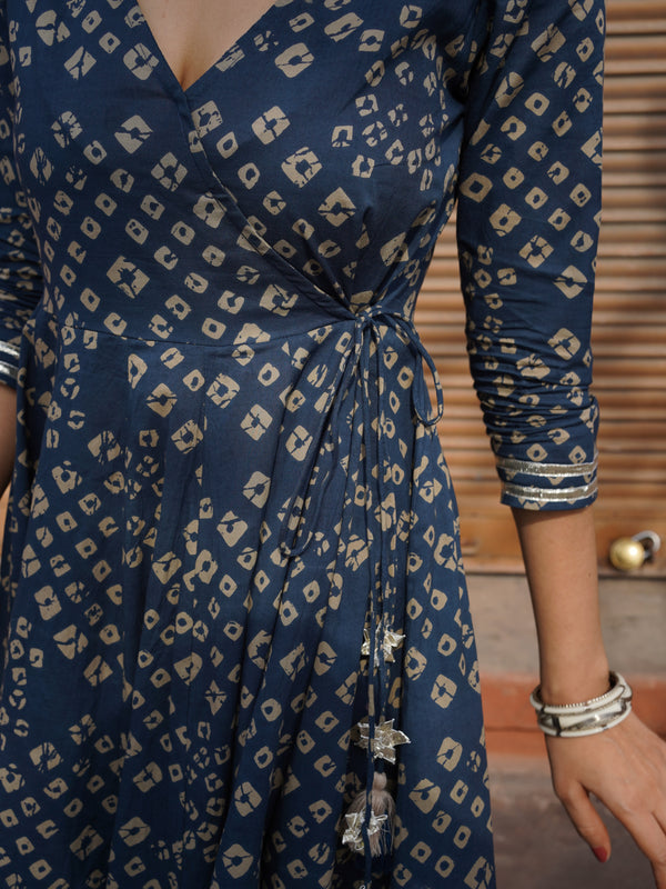 Blue Bhandej Anarkali Suit Set - Jonaya