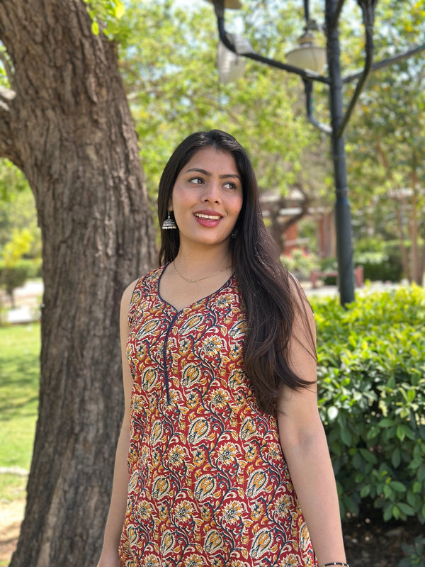 Red Kalamkari Dori Co-ord Set - Jonaya