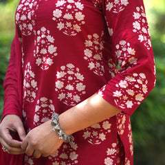 Red block floral straight suit set - Jonaya