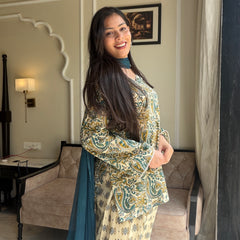 Beige teal garden farshi salwar set Jonaya