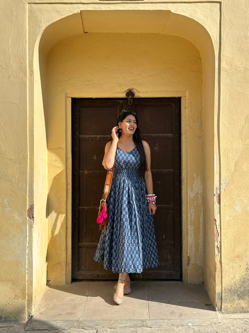 Motif Print Indigo Dress Jonaya